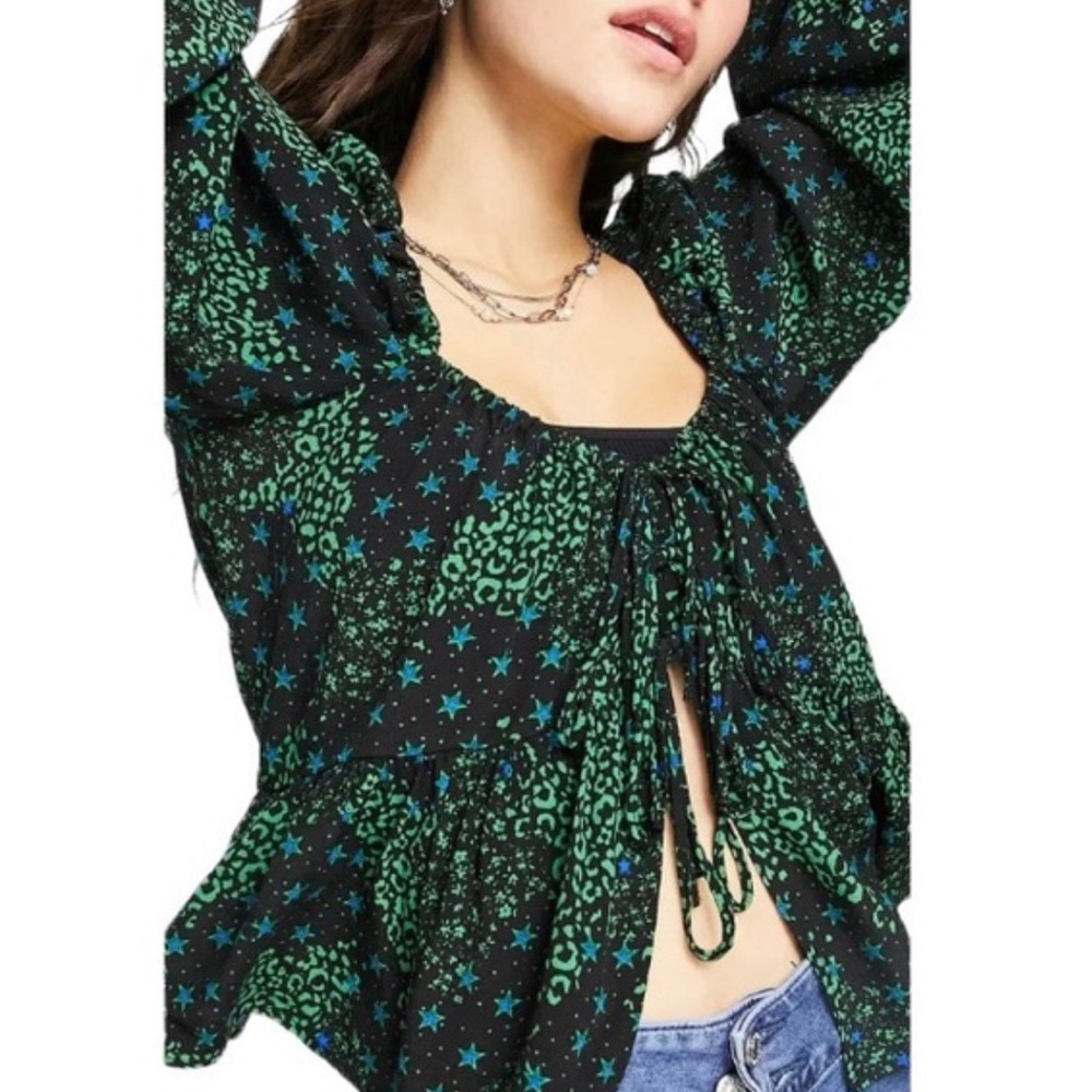 NWT TOPSHOP TIE FRONT RUFFLE BLOUSE